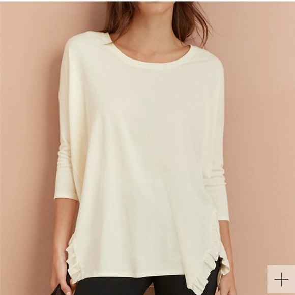 Garnet Hill Oversized Organic Cotton Relaxed Blouse Ruffle Slits‎ Black Size S - Picture 8 of 8